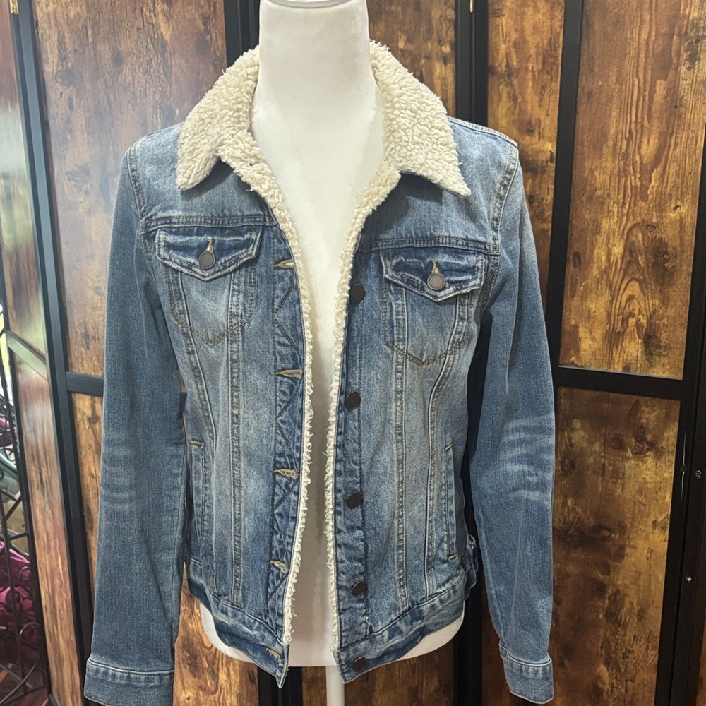 Market & Spruce Blue Sherpa-Collar Jean Jacket